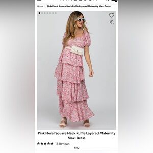 Pink Floral Square Neck Ruffle Layered Maternity Maxi Dress